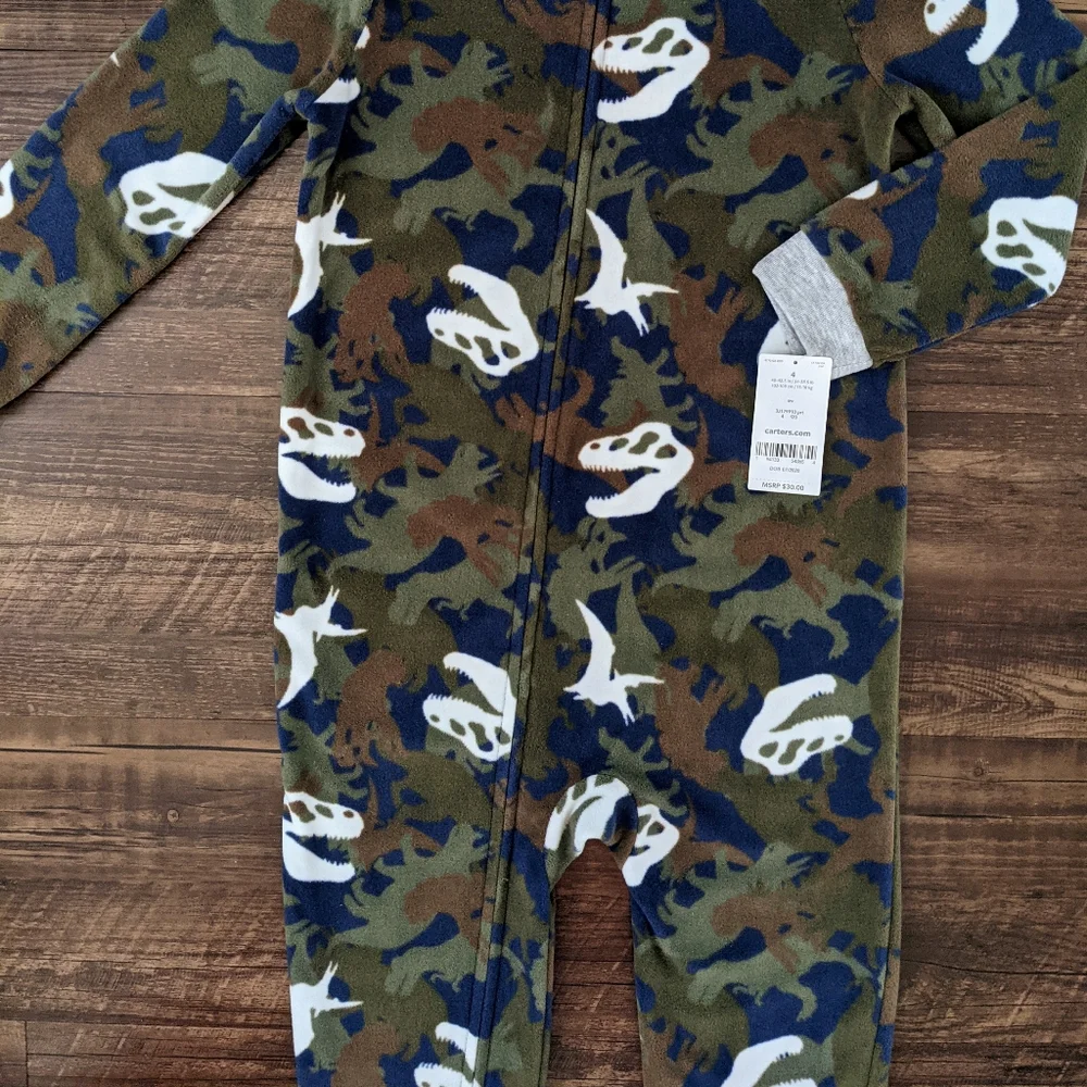 NWT Carter's Dinosaur Camo Fleece Footie Pajamas